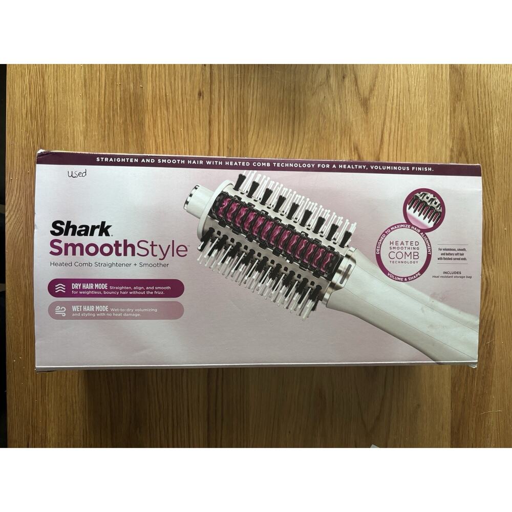 Shark SmoothStyle HT222 Heated Comb & Blow Dryer Brush + Bag, 4 Alligator clips